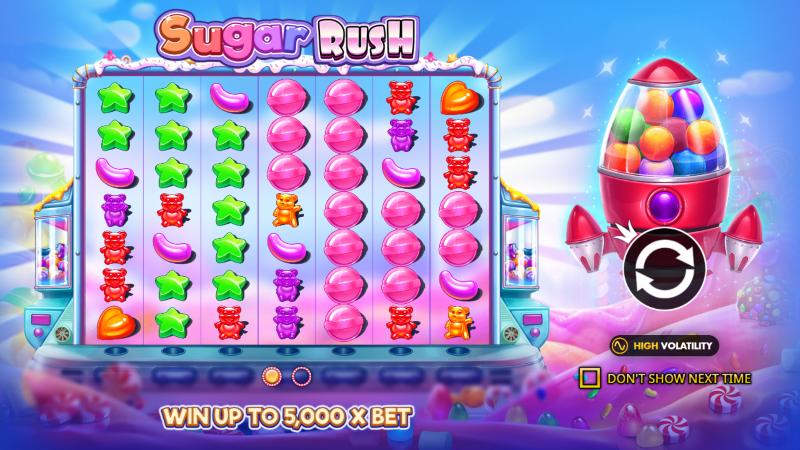 Sugar Rush loading screen showing the grid and the 5,000x maximum win